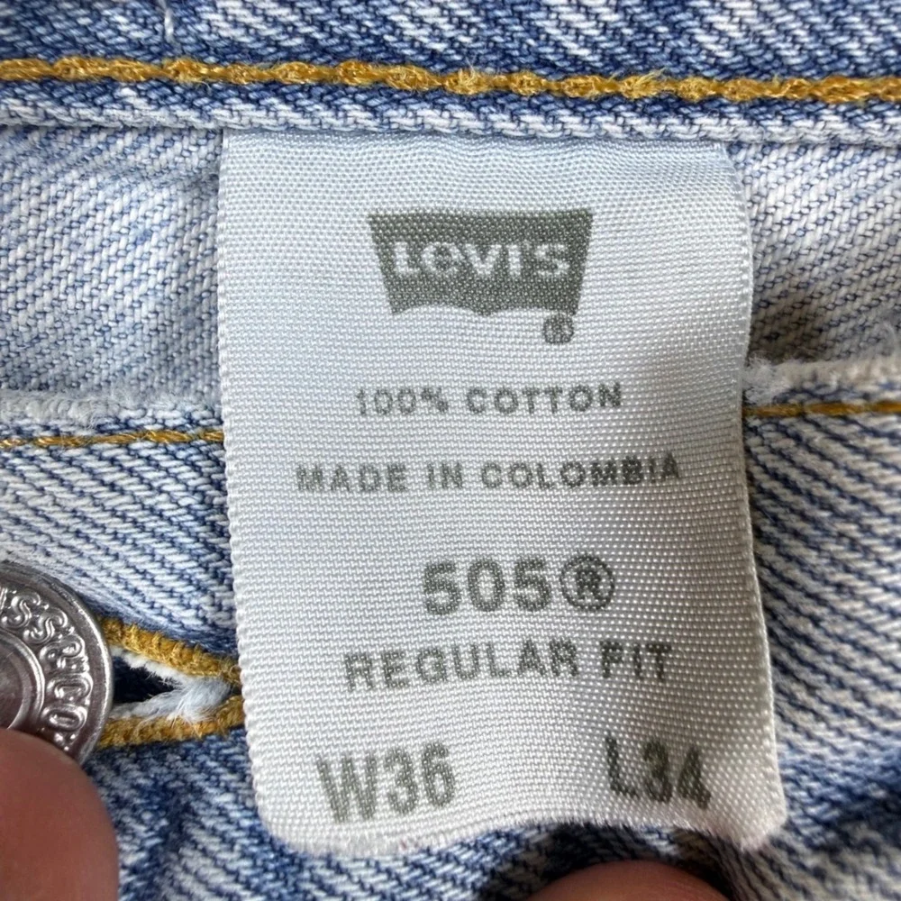 Levis 505 Regular Fit Jeans Light Wash Blue Denim Mens W36 L34 Straight Leg 00s - Picture 10 of 11